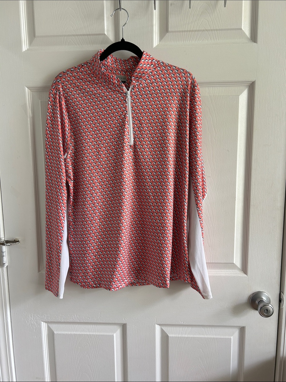 PGA Tour Coral Patterned Long Sleeve Quarter-Zip Pullover with White Accents